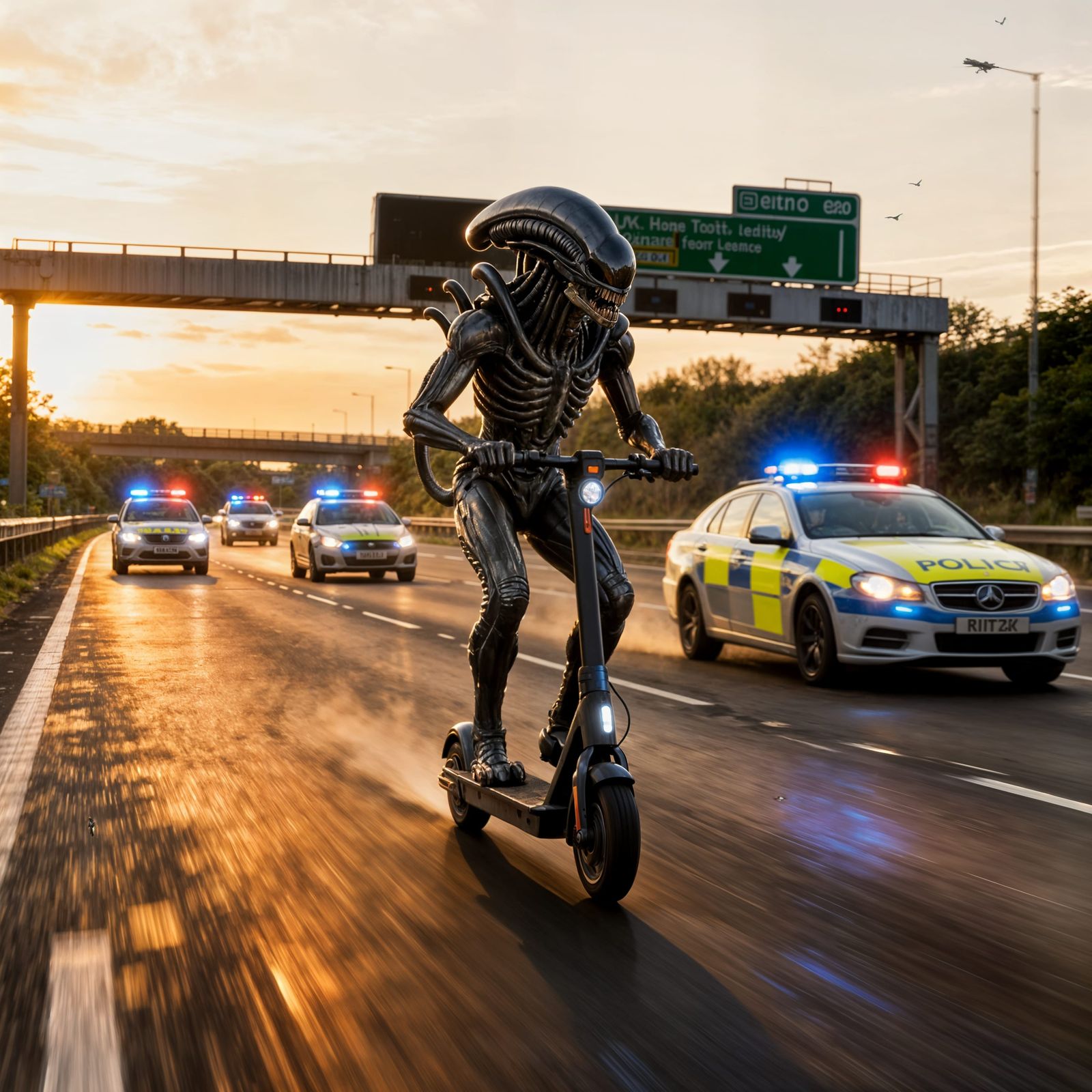 Xenomorph Escapes Police Chase on UK Motorway