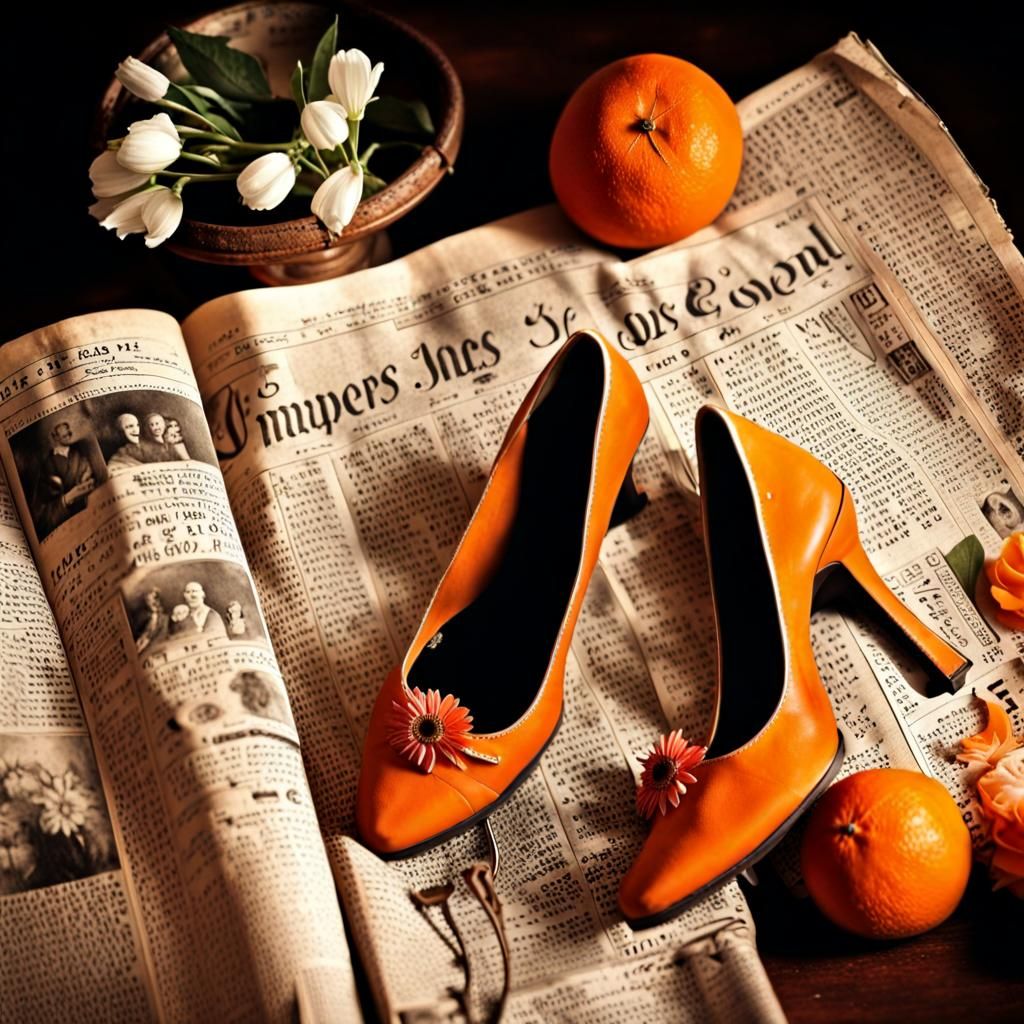 Surreal Still Life with Newspaper and Tangerine