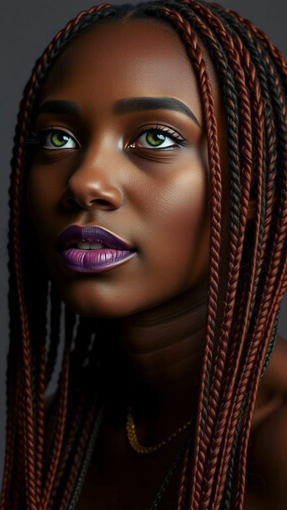 African American Woman Portrait With Green Eyes and Braids