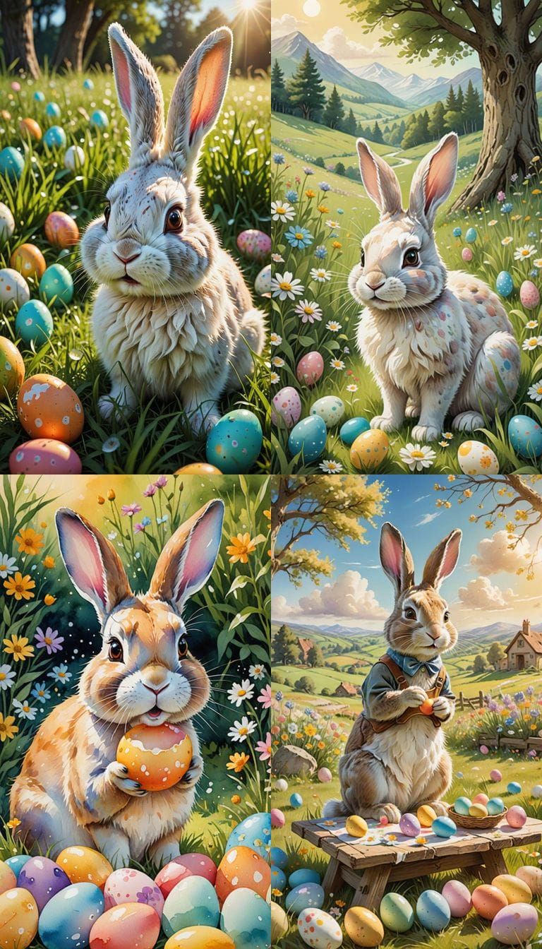 Easter Bunny Devours Colorful Eggs