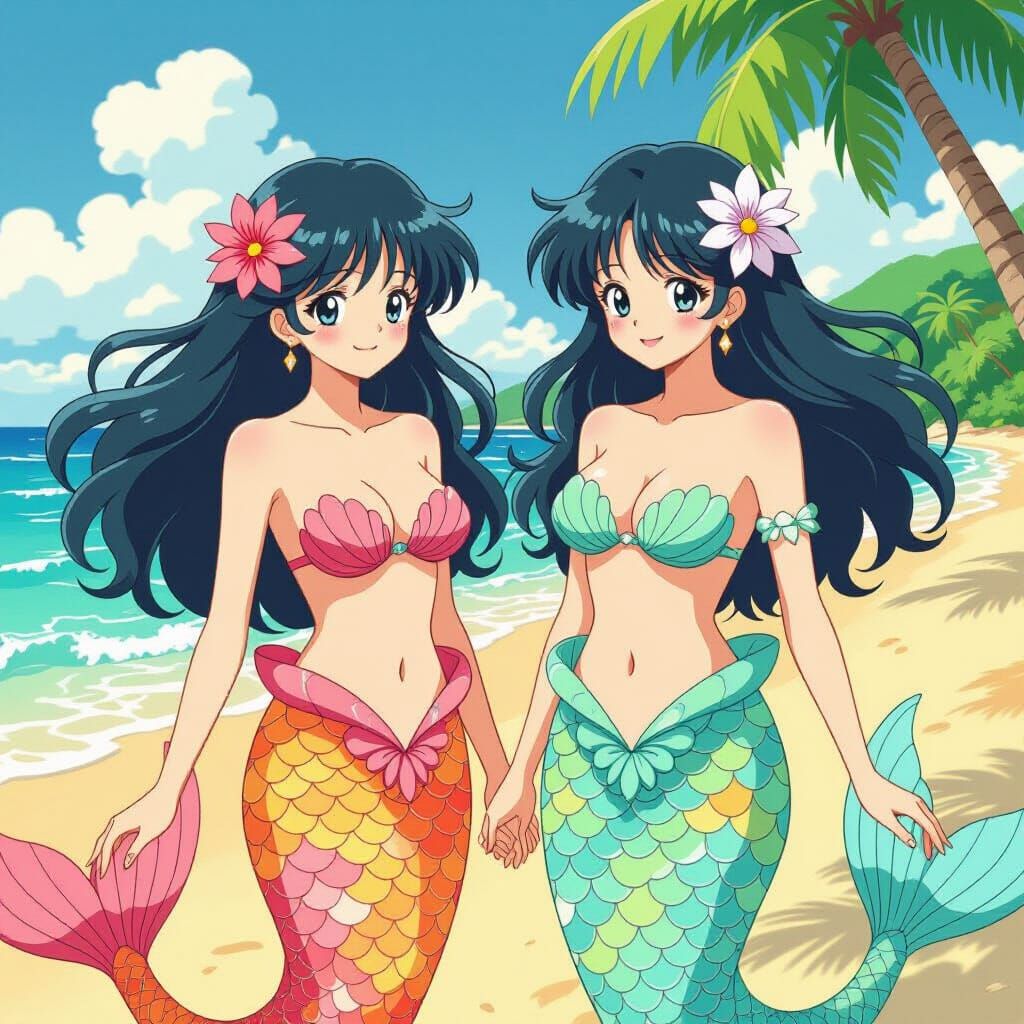 Mermaids Madoka & Hikaru on Beach in Izumi Matsumoto Style