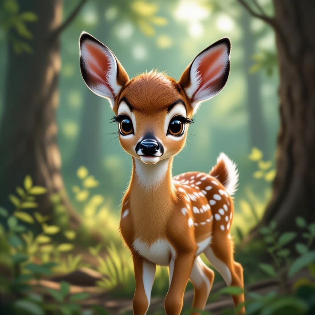 Realistic Young Deer in Forest Wildlife Photography