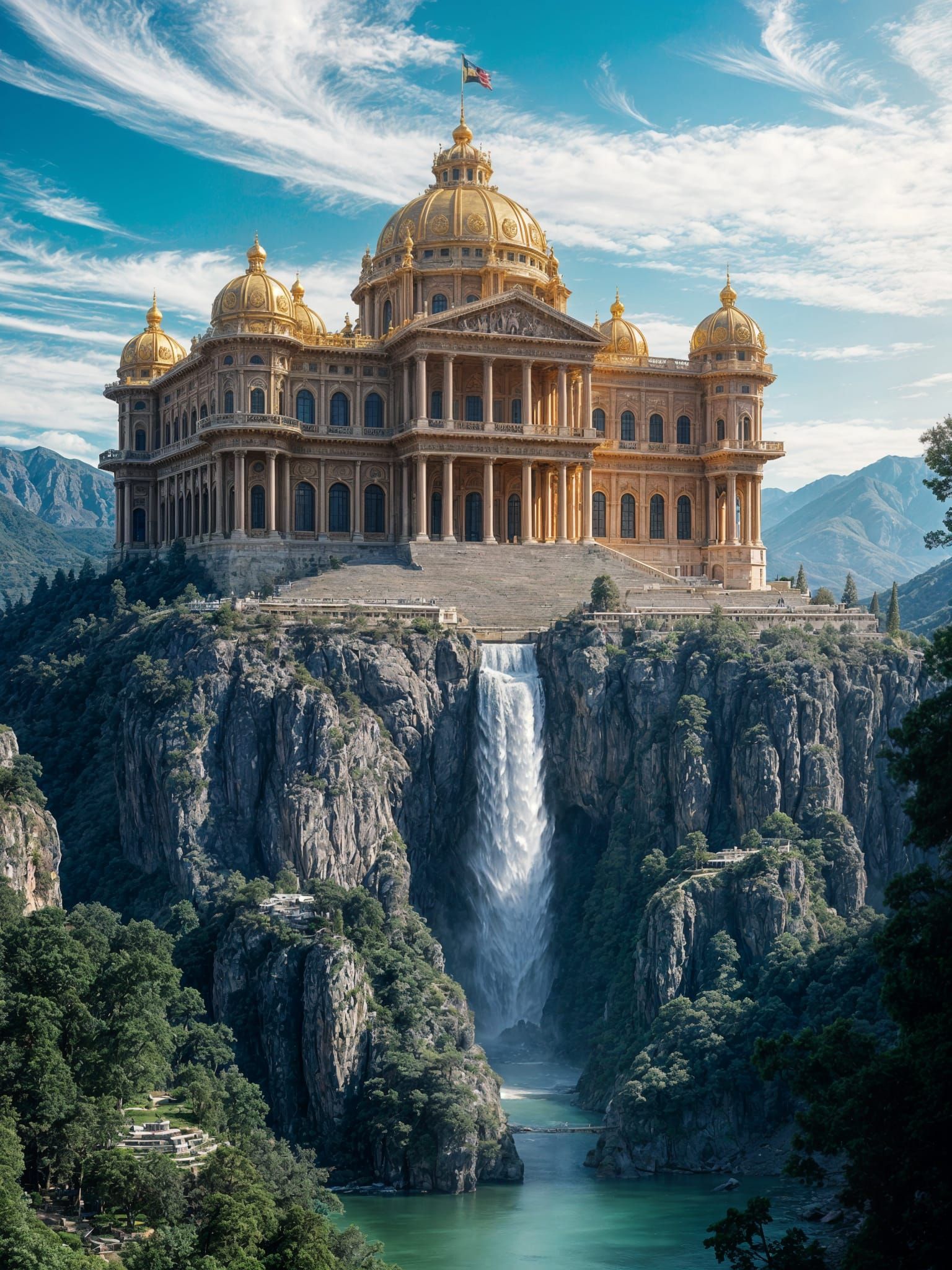 Achaemenid Palace Amidst Majestic Mountain Landscape