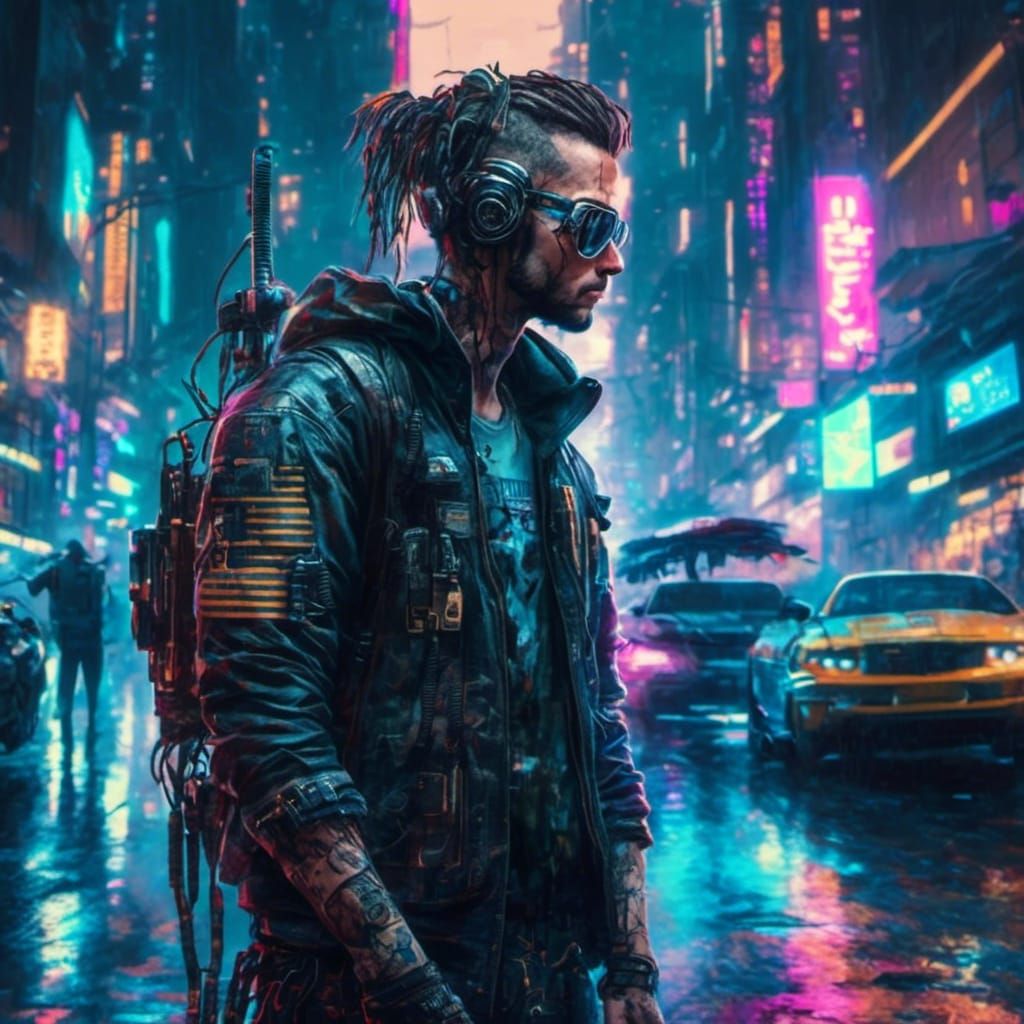 Cyberpunk Battle: Humanity vs Machine in Cyberpunk Style
