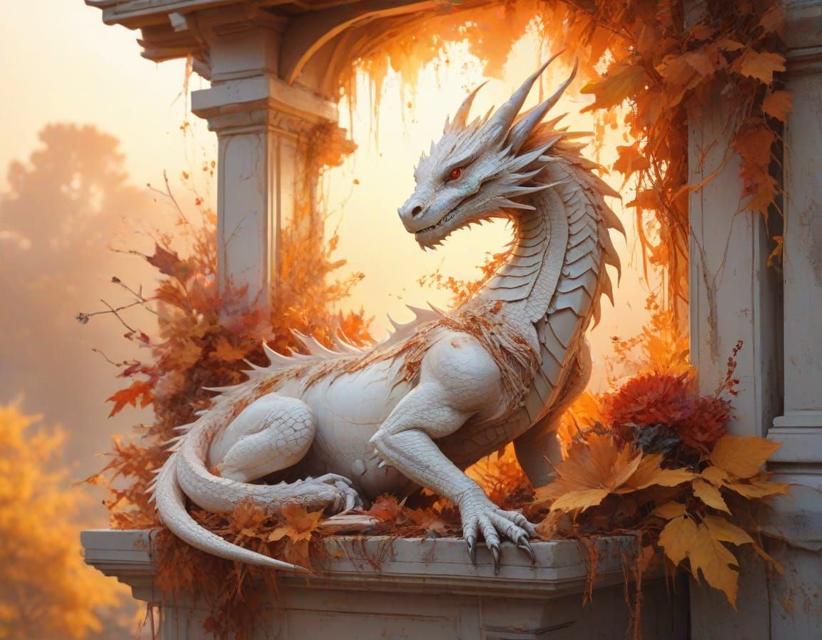 Autumn Dragon Over Summer Shrine in Sunset