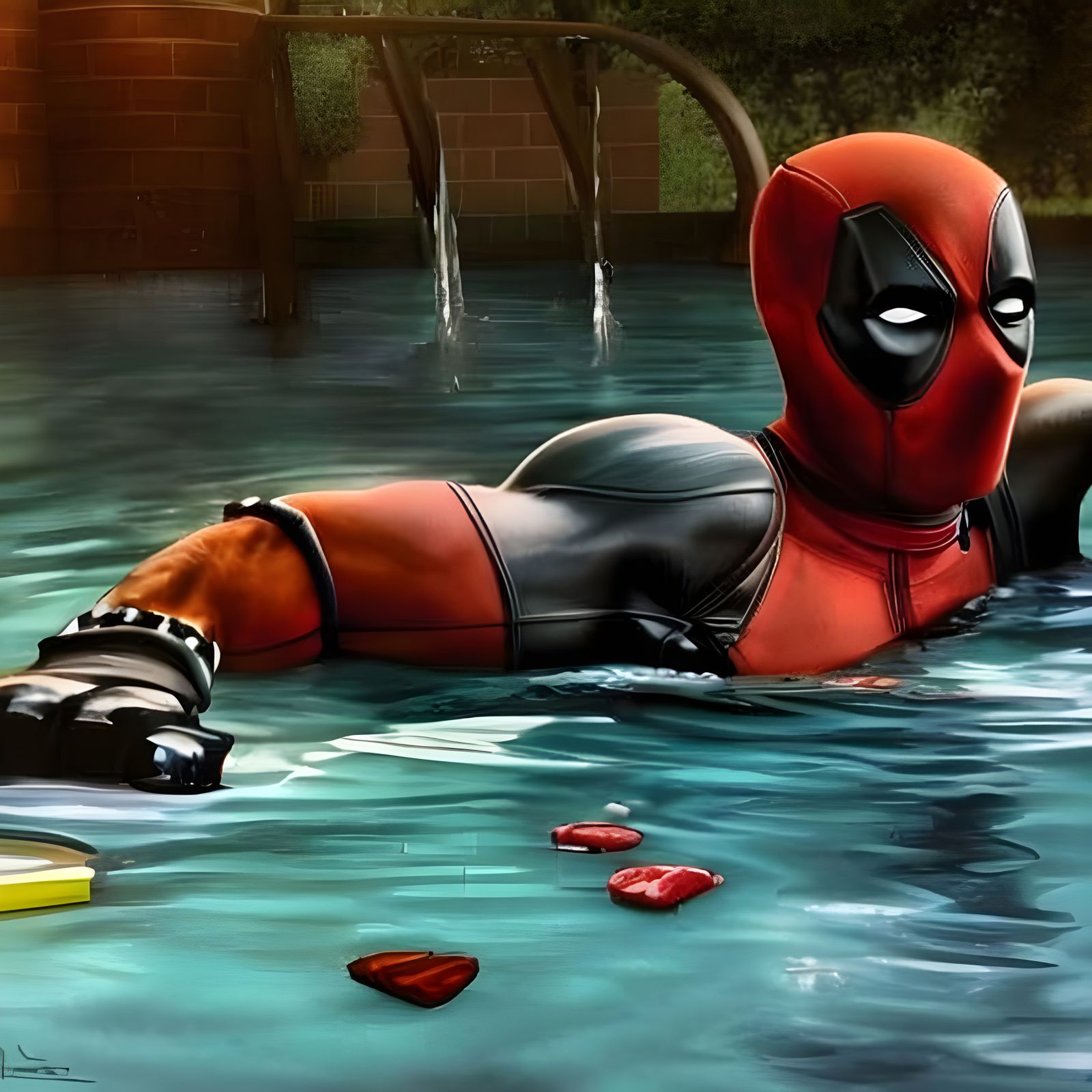 Deadpool Relaxes Poolside: 3D Digital Art