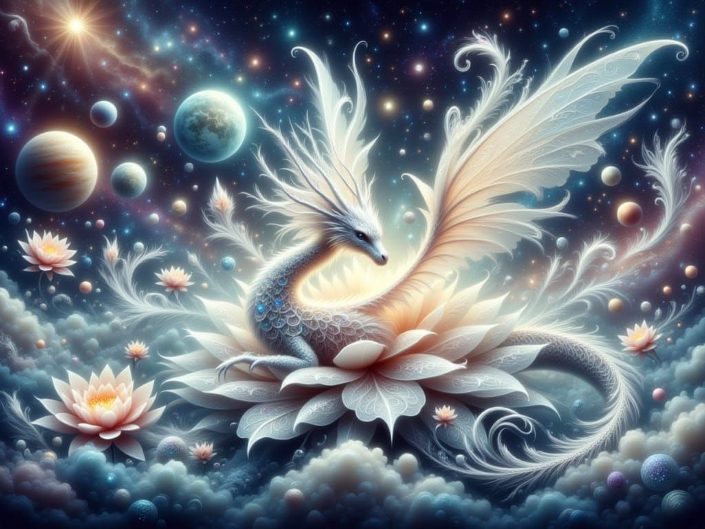 Ethereal Cosmic Dragon Amidst Starry Nebulae