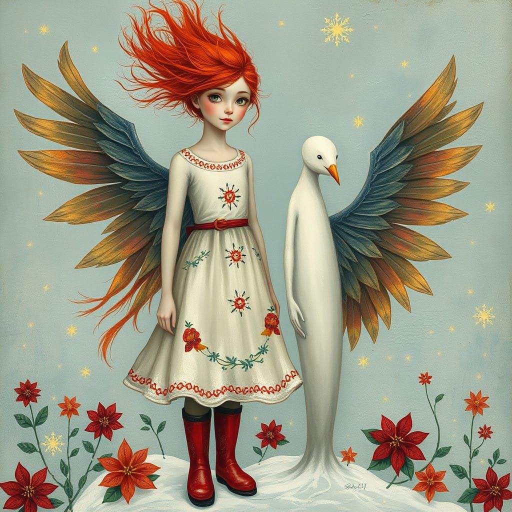 Whimsical Snow Goddess Unveils Wings to a Dreamy Maiden