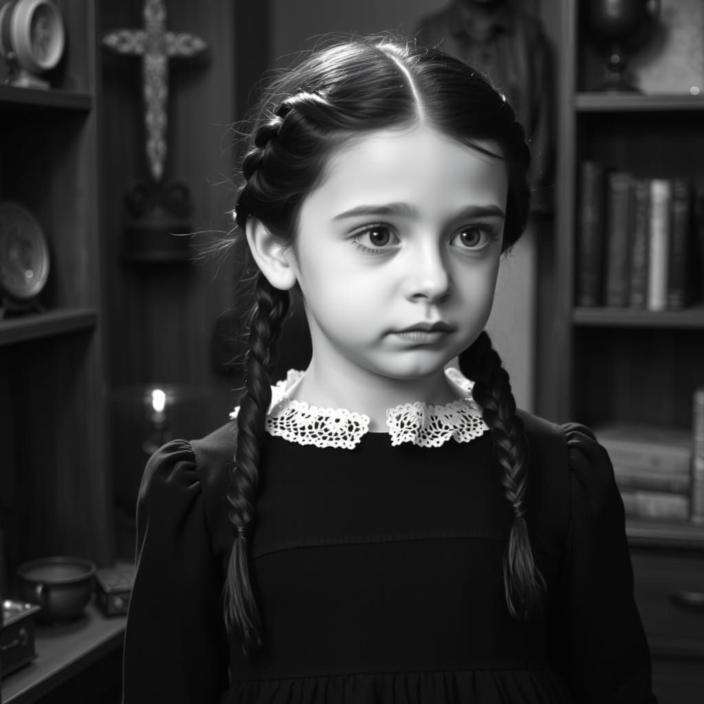 Wednesday Addams Child in 1901 Haunted Curiosity Shop