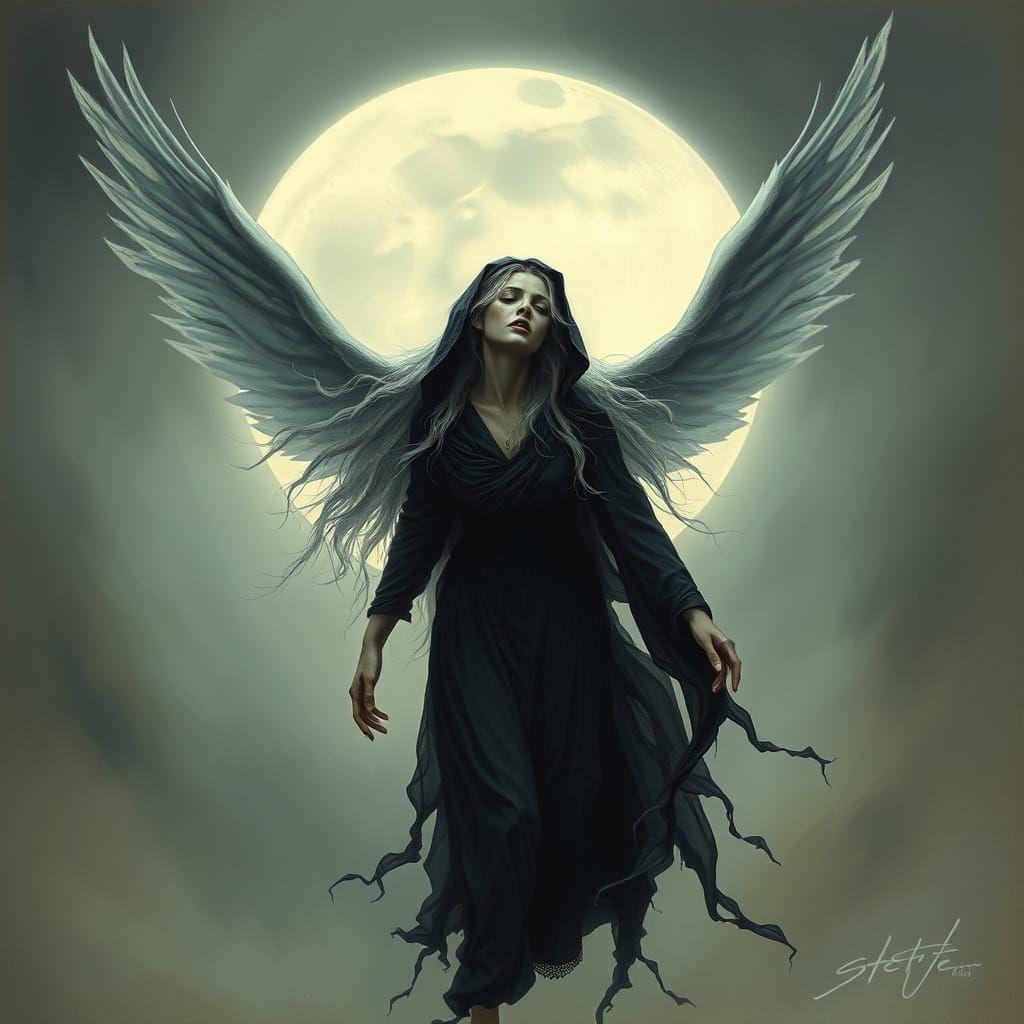 Ethereal Banshee Wails in Moonlit Sky, Romantic-Era Colors