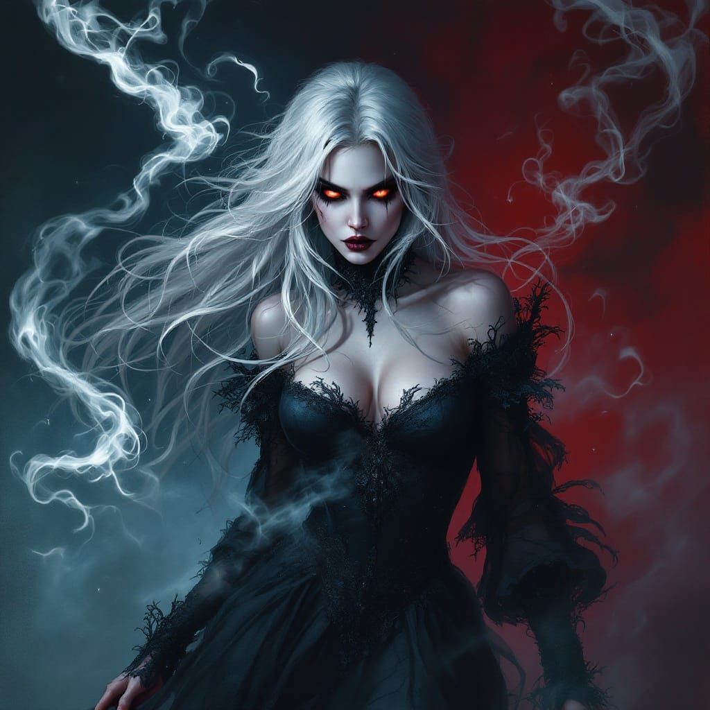 Ethereal Dark Fantasy Villainess Unveiled in Shimmering Silv...