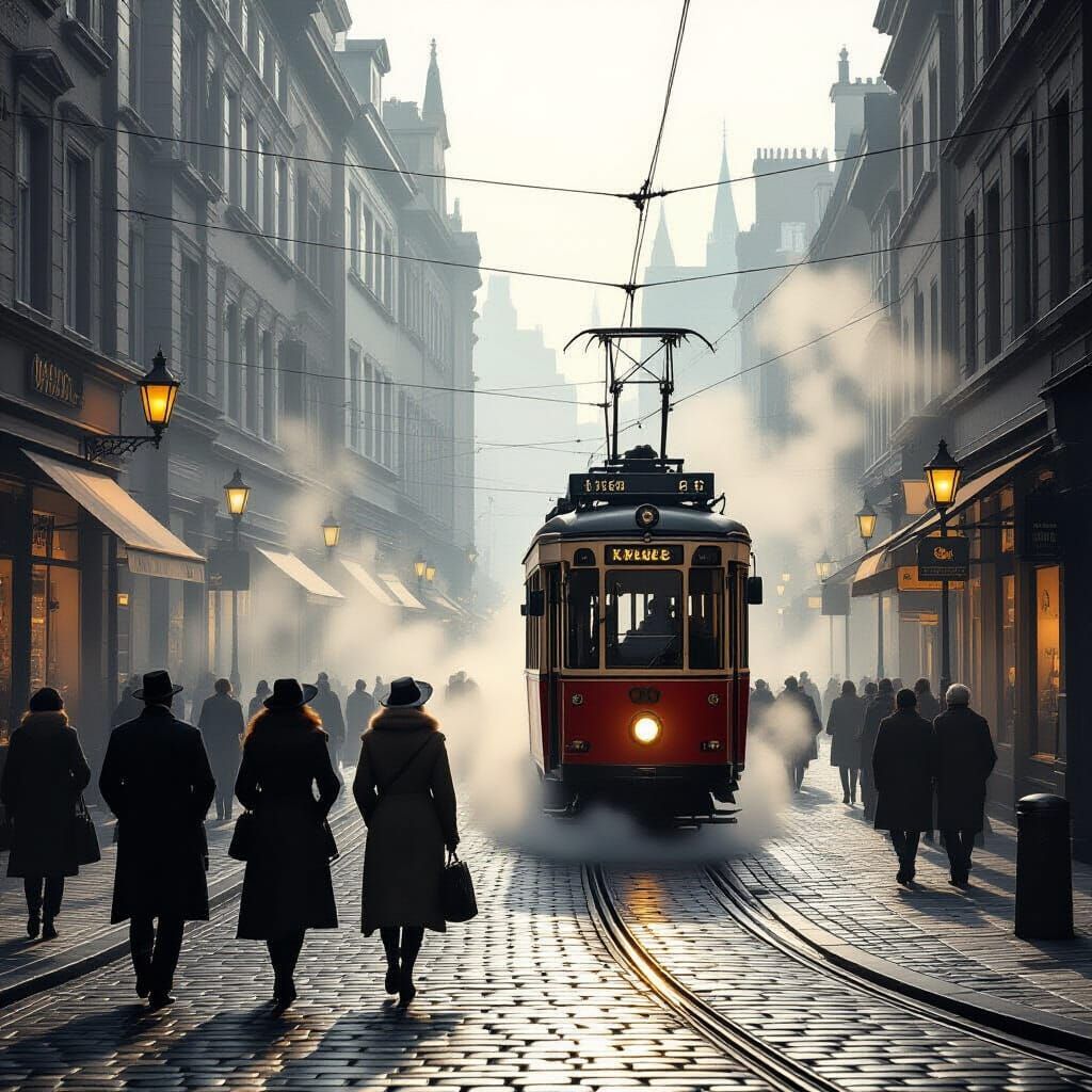 1930s European City on Foggy Morning, Vintage Photo
