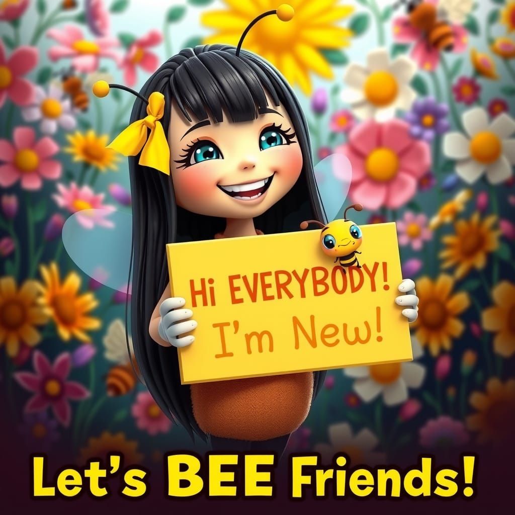 Adorable Origami-Inspired Bumblebee Girl in a Colorful Flora...