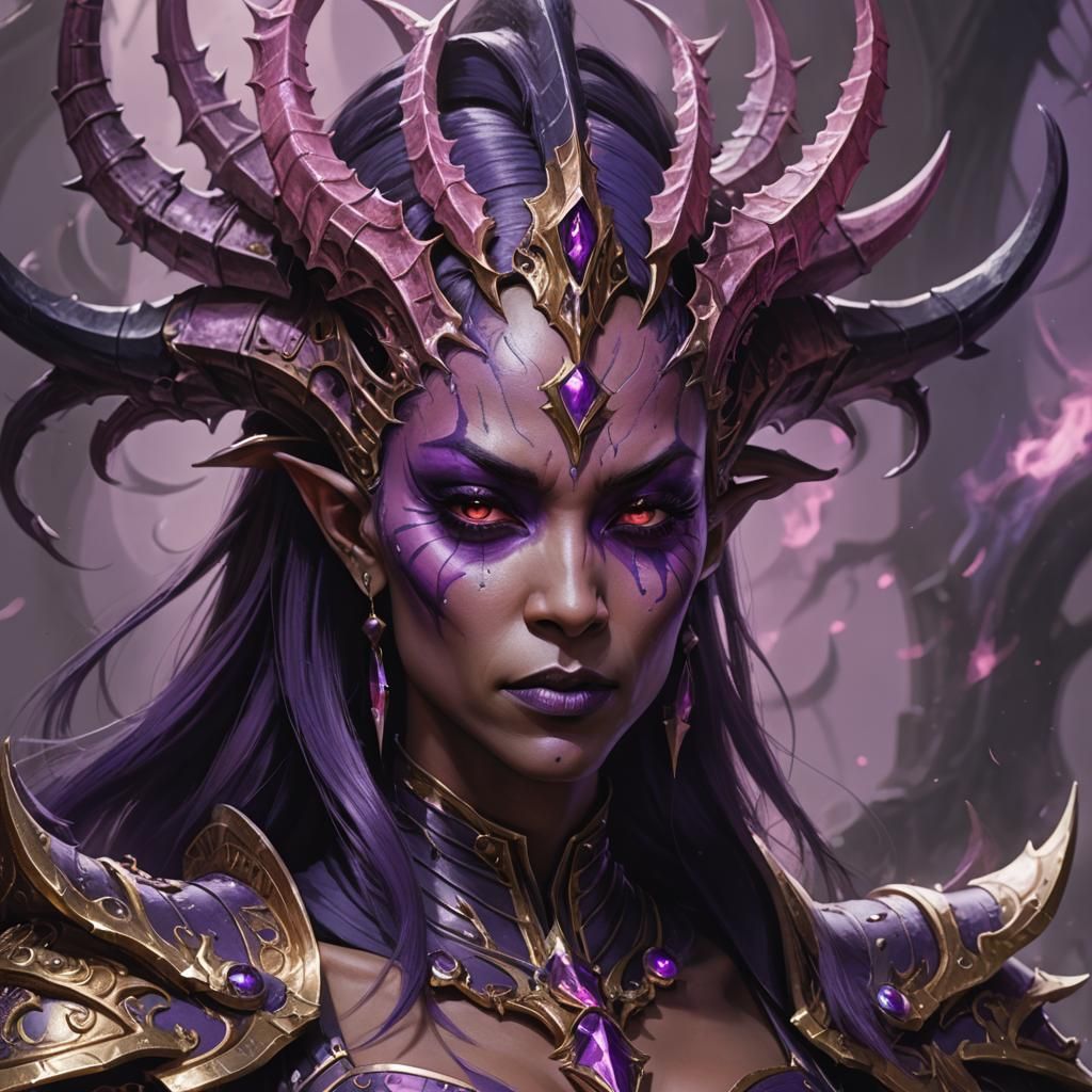 Slaanesh Portrait in Hyperdetailed Art Nouveau Style