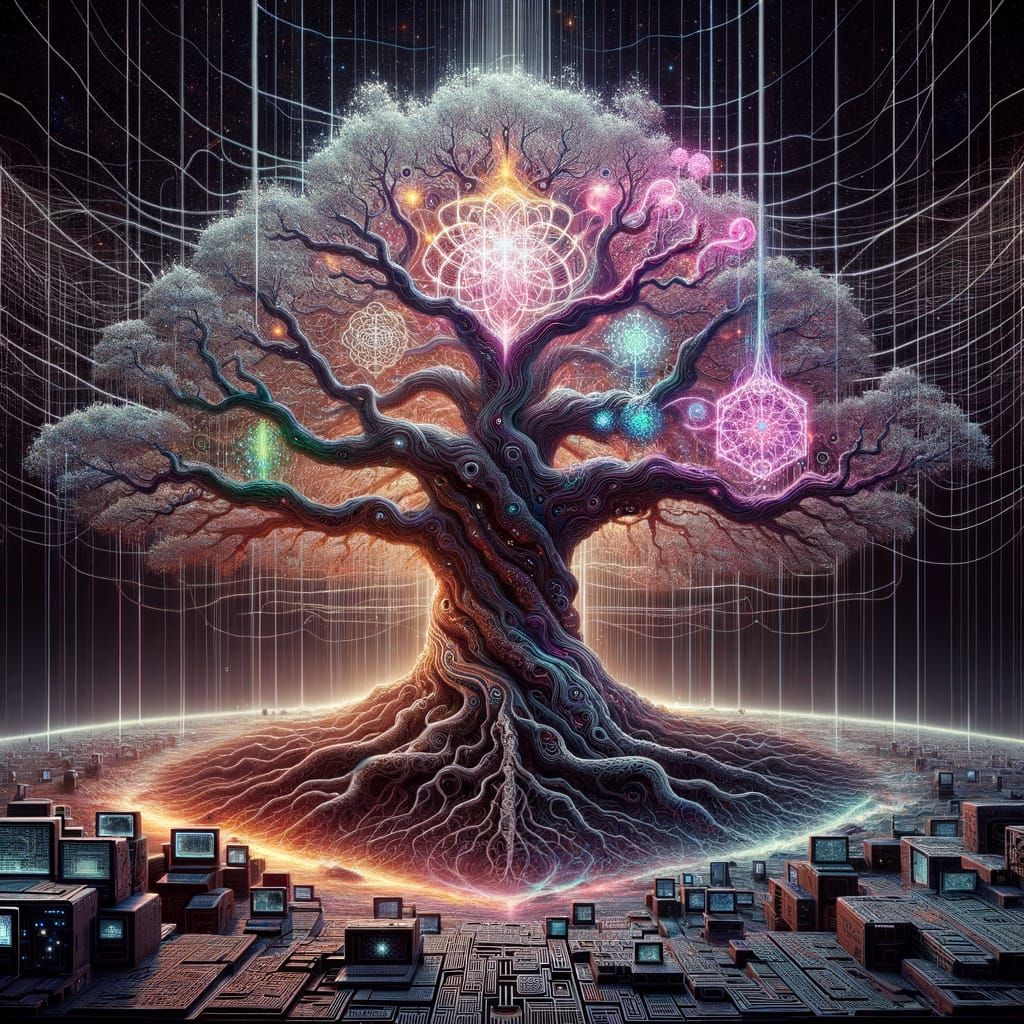 Psychedelic Tree of Knowledge in Fractal Art Style