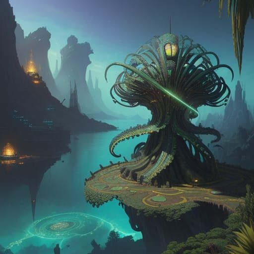 African American Octopus Ursula in Emerald and Gold