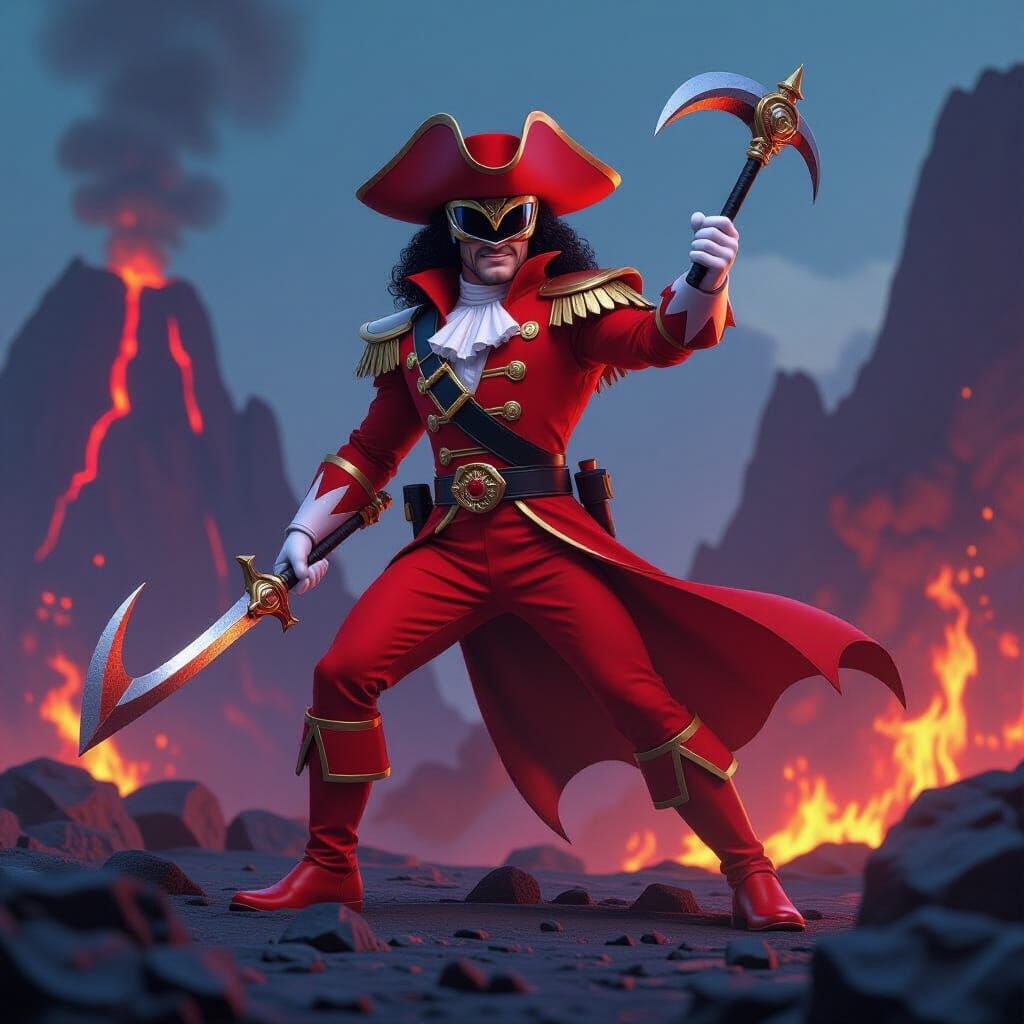 Captain Hook as Red Power Ranger on Volcanic Planet