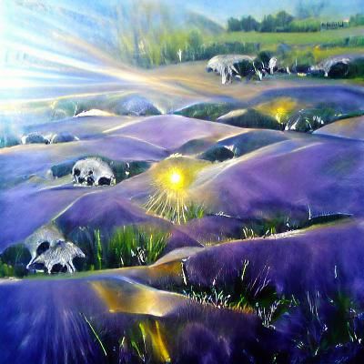 Wolfsbane and Lavender in a Summer Field