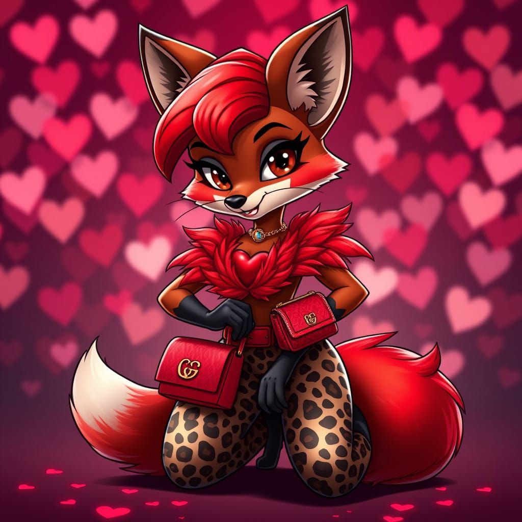 Afrocentric Fox Goddess with Heart-Shaped Face and Red Hair