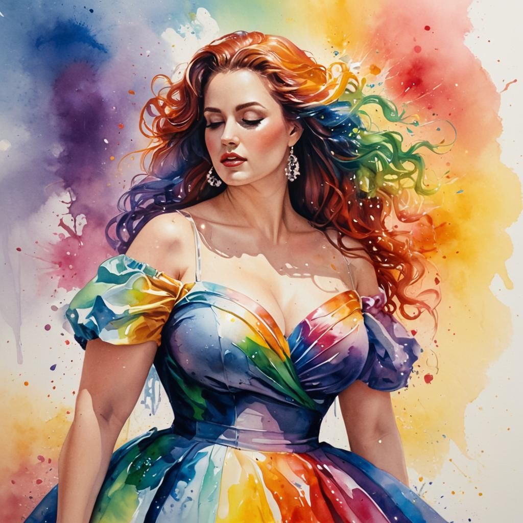 Colorful Voluptuous Beauty in Watercolour Graffiti Art