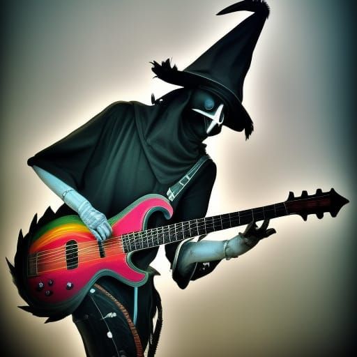 Punk Raven Guitarist in Ghibli Anime Style