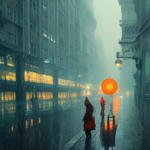 Hyperdetailed Rainy Cityscape Concept Art