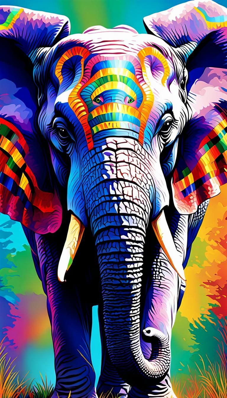 Colorful majestic elephant illustration lbgo (lbo) art African culture colorful portrait male dragon art happy face pris...