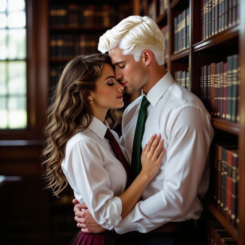 Romantic Library Portrait with Bokeh Lighting
