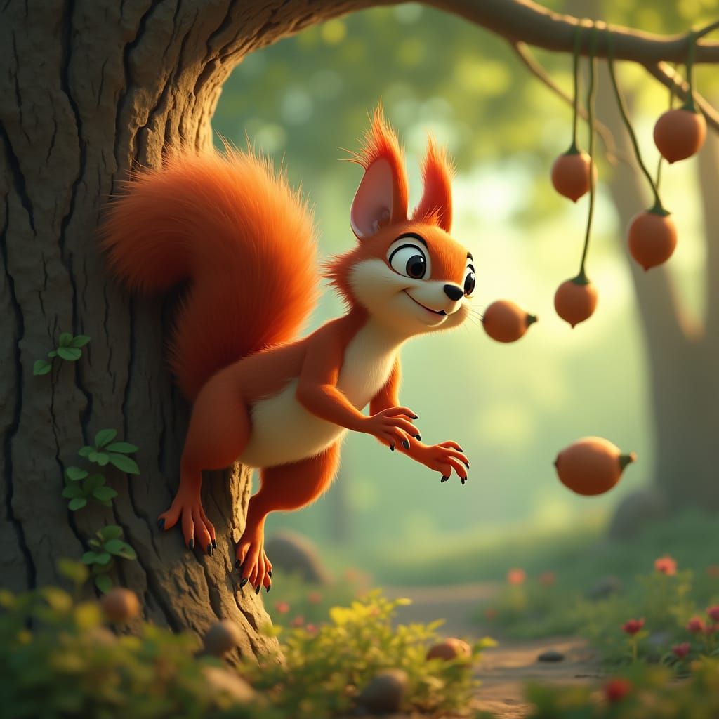 Squirrel Mischief: Nuts Fall in Whimsical 3D