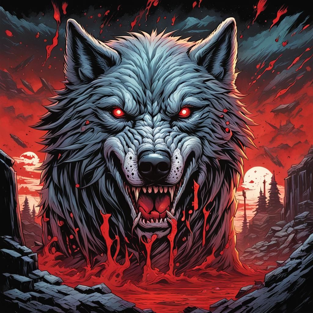 Fearsome Bloody Wolf in Modern Comic Book Style