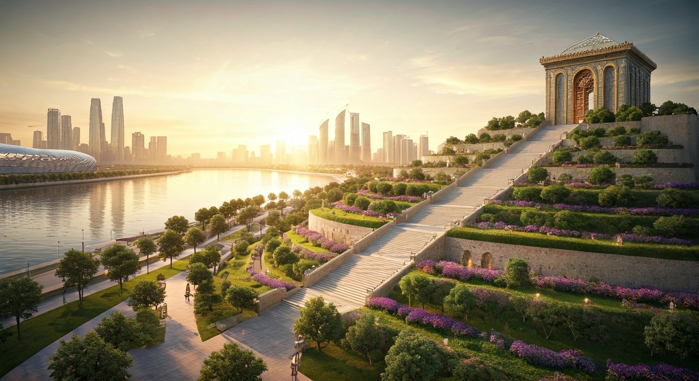 Futuristic Ziggurat Cityscape at Golden Hour