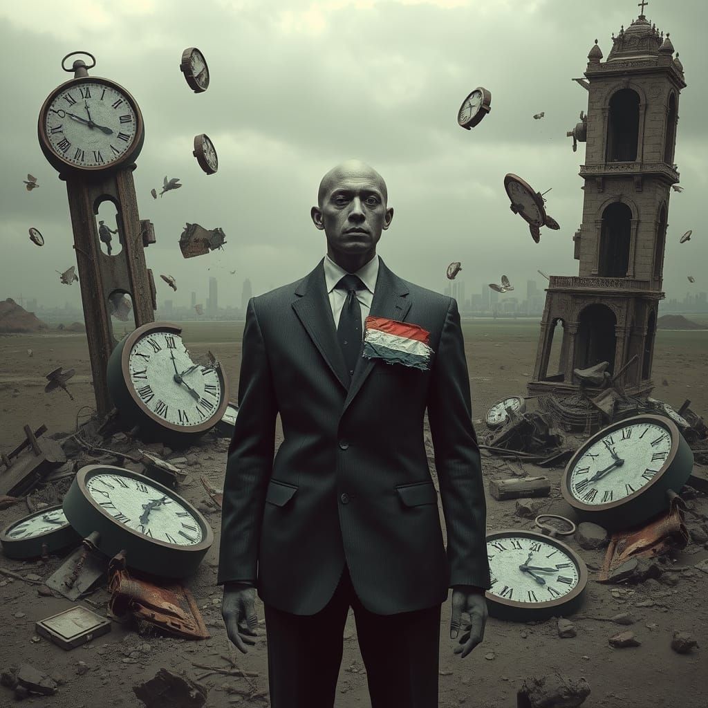 Dystopian Figure in Shattered Landscape, Surreal Art