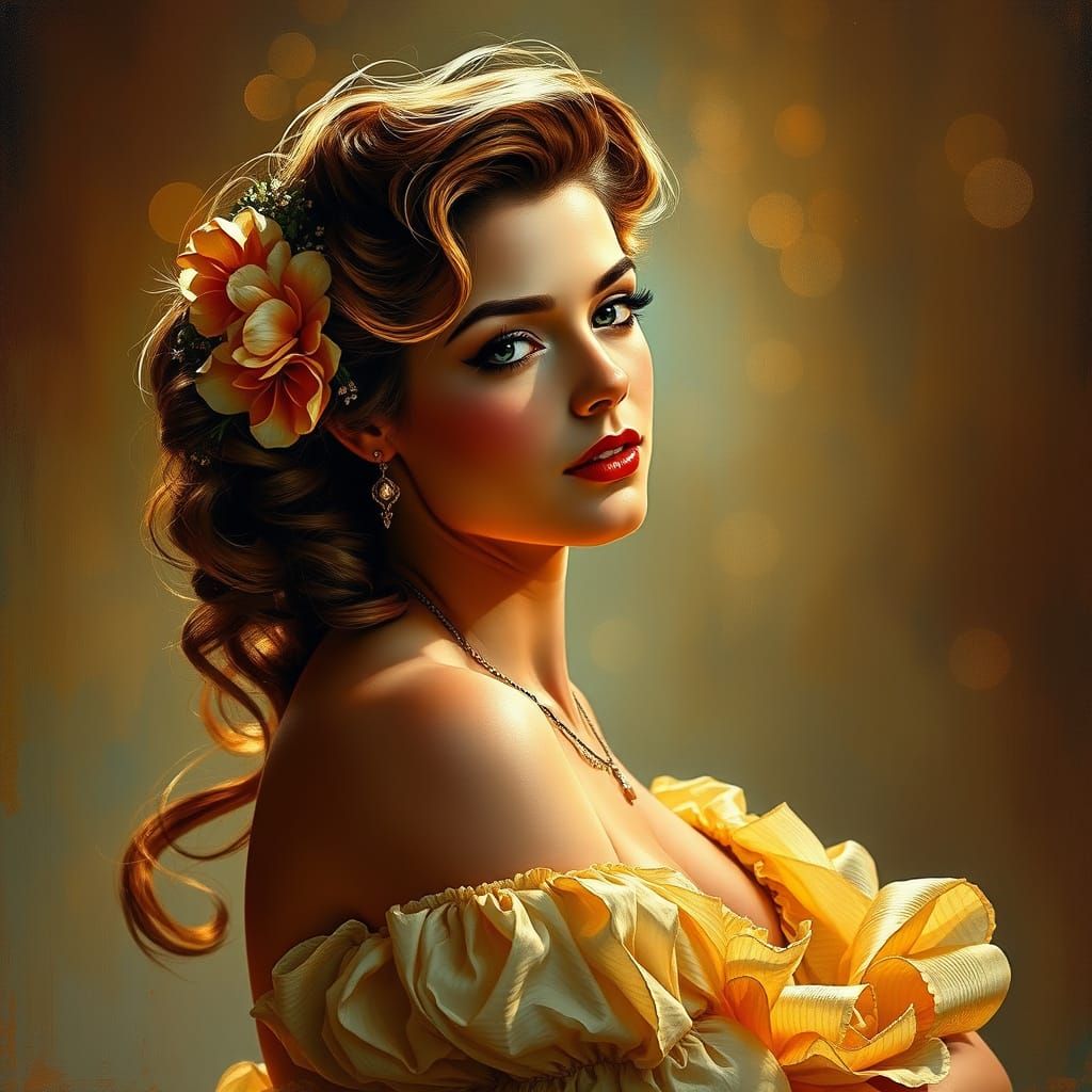 Painterly Fusion: Turquoise and Gold Impressionistic Portrai...