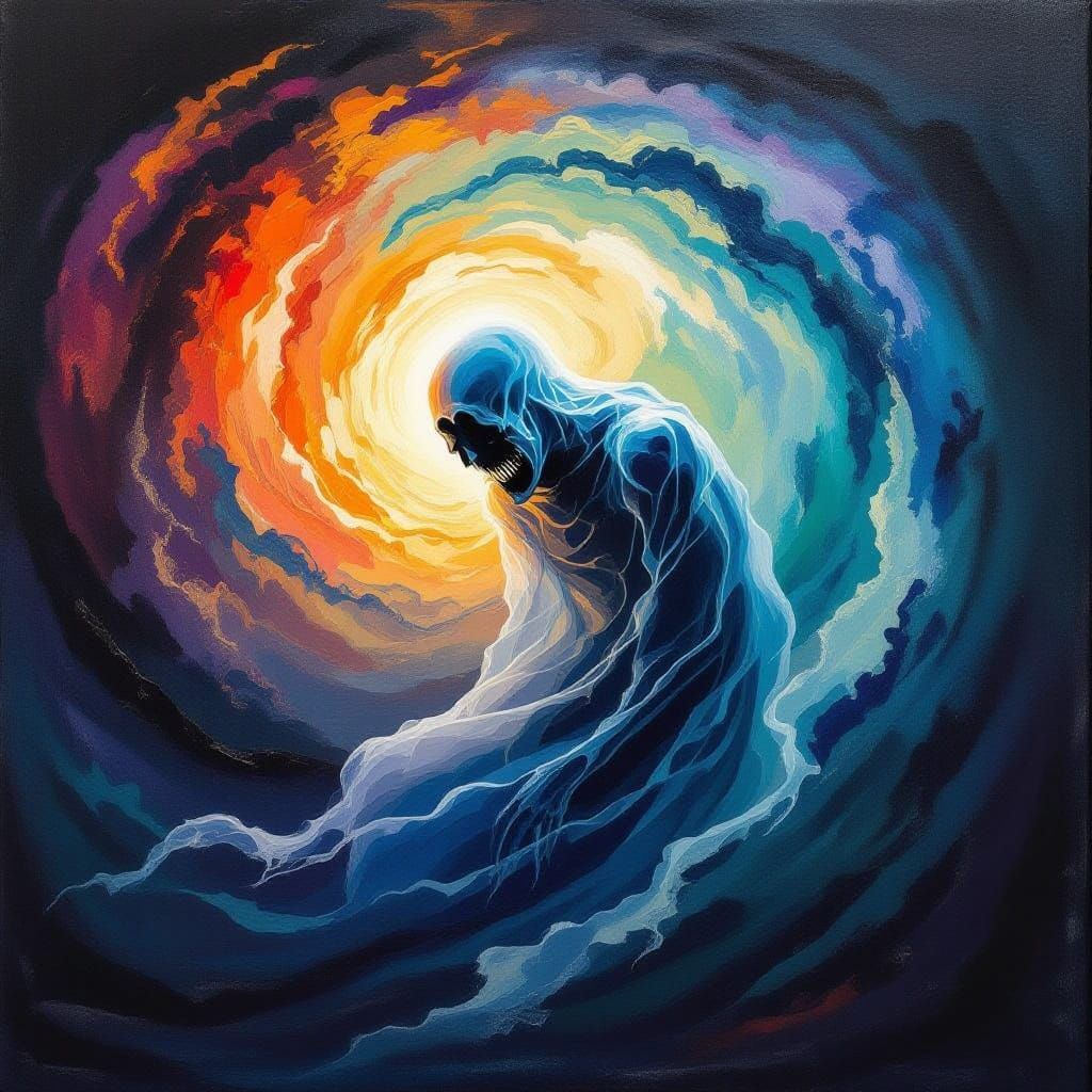 Ethereal Ghost in Spectral Vortex, Expressionistic Oil Paint...