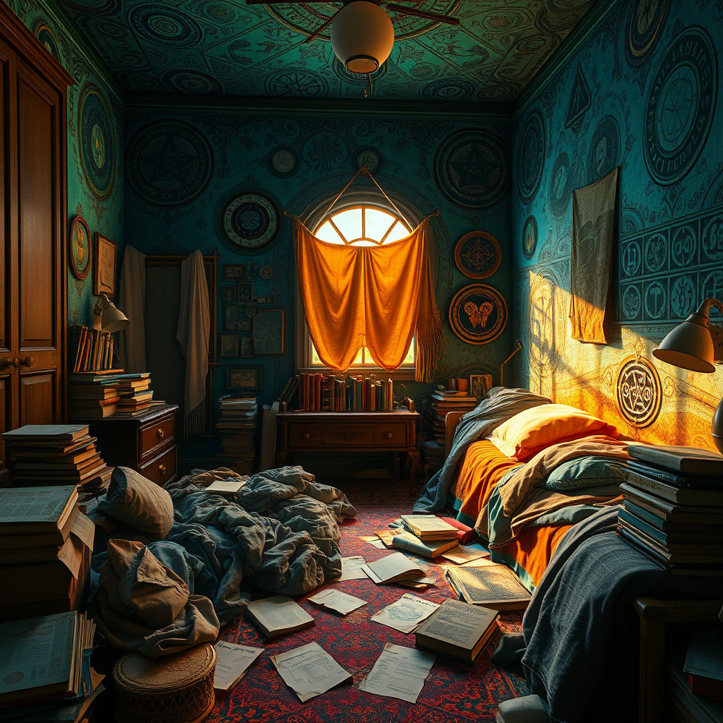 Cozy Cluttered Bedroom in Hyper-Detailed Digital Art
