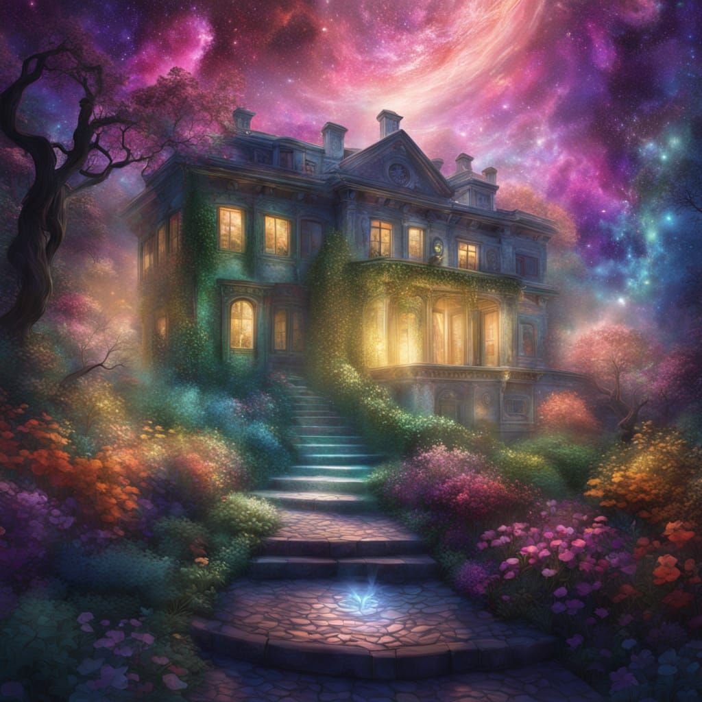 Cosmic Country Estate in Vibrant Astral Bloom