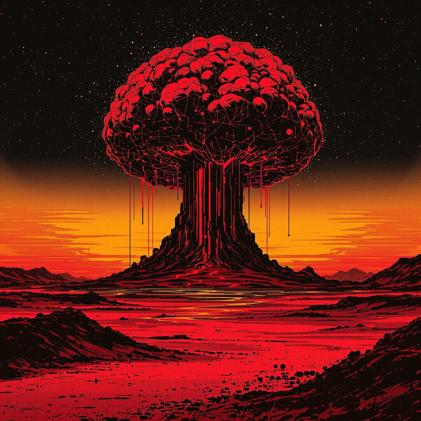 Vibrant Desert Mushroom Cloud Eruption