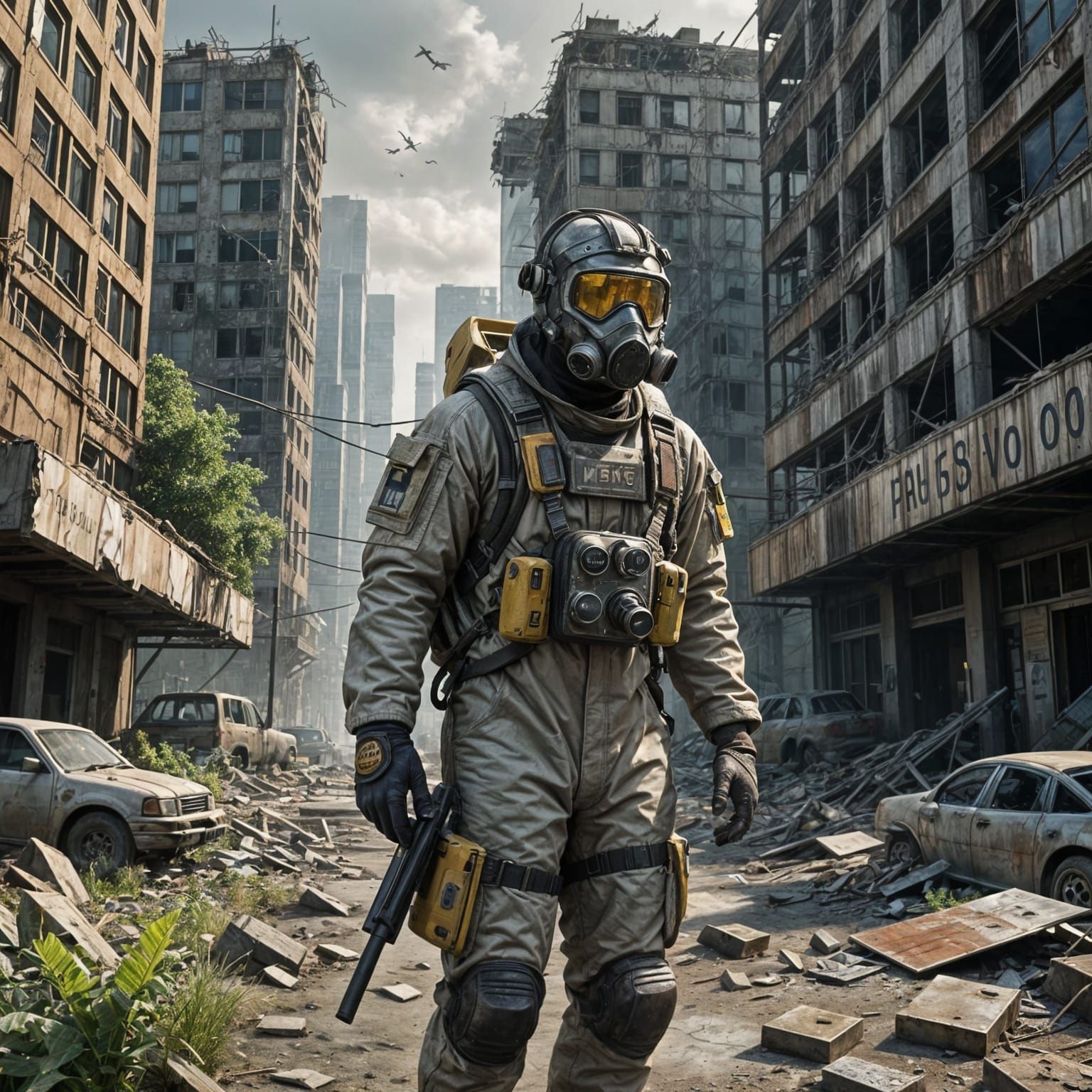 Lone Survivor Walks Through Abandoned, Overgrown Cityscape