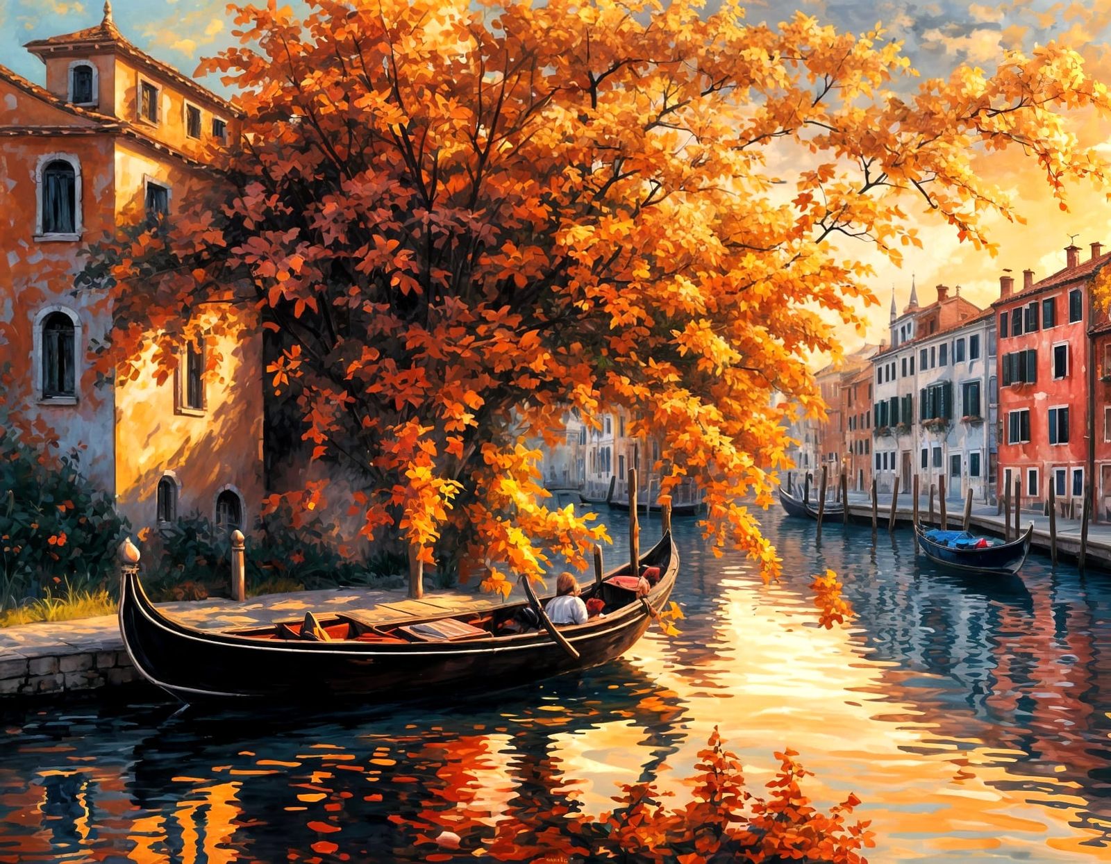 Moonlit Venice Garden with Cherry Blossoms