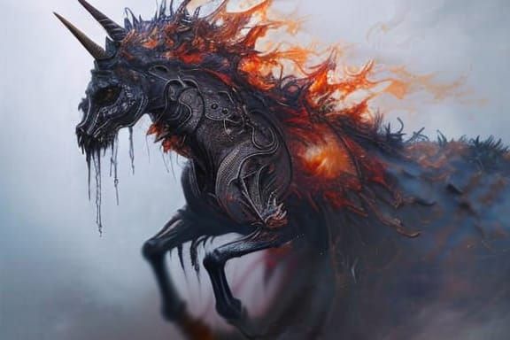 Fiery Skeletal Unicorn Fantasy Art