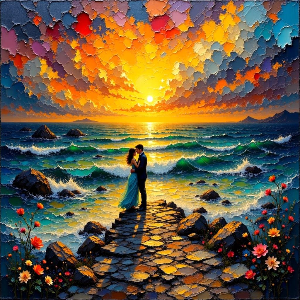 Serenity Amid Turbulence in Vibrant Oil Painting