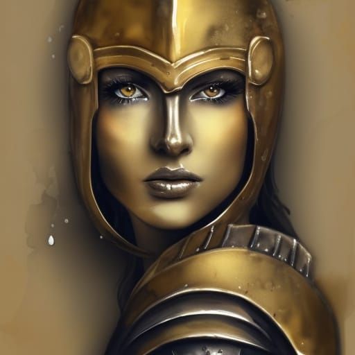 Dramatic Golden Knight Portrait in Watercolor Style