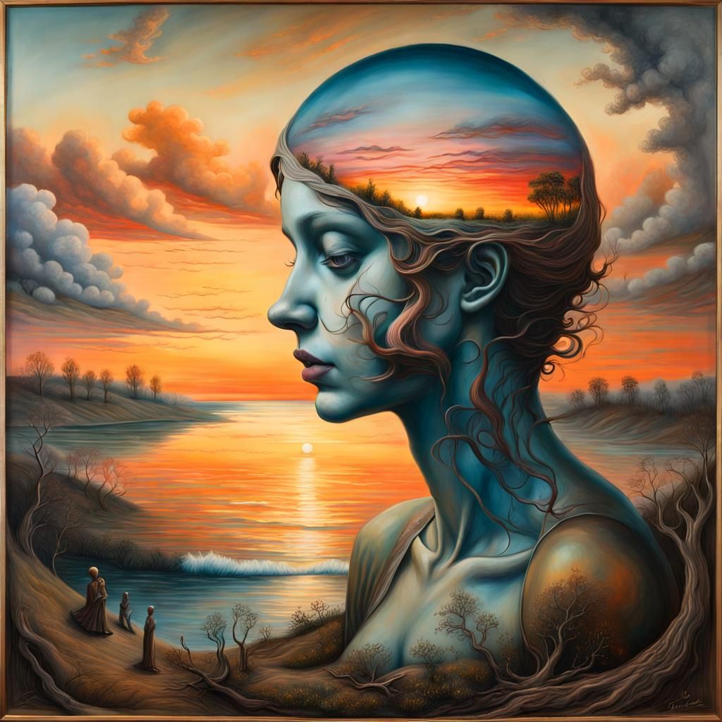 Surreal Sunset Landscape in Hyperrealistic Pastel Style