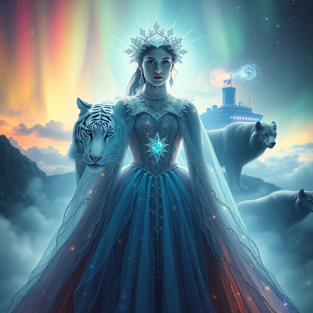 Victorian Oracle in Quantum Gown with Aurora Borealis