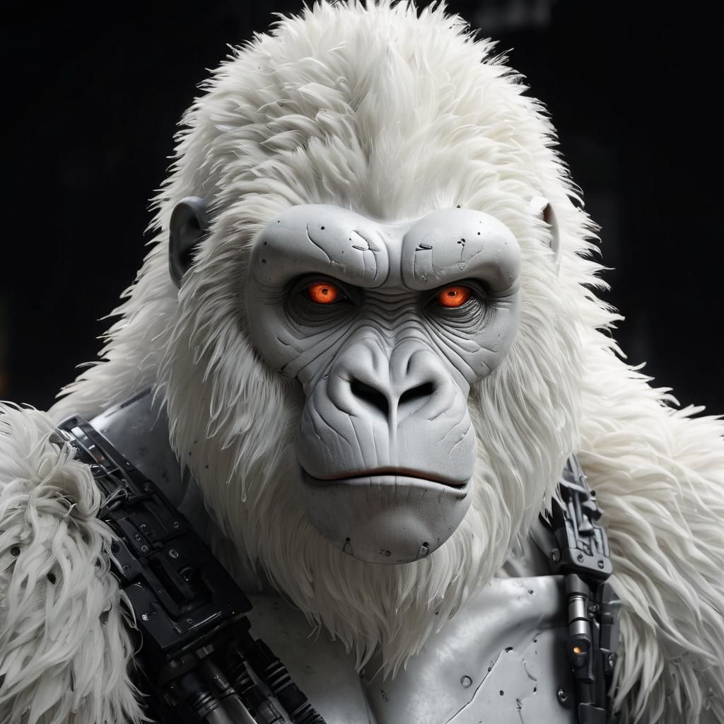White Gorilla Cyborg Concept Art in Industrial Alley
