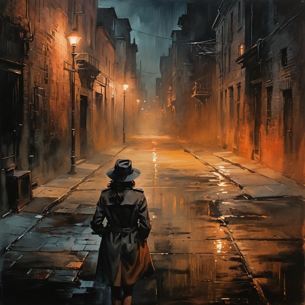 Film Noir Woman in Dark Alley