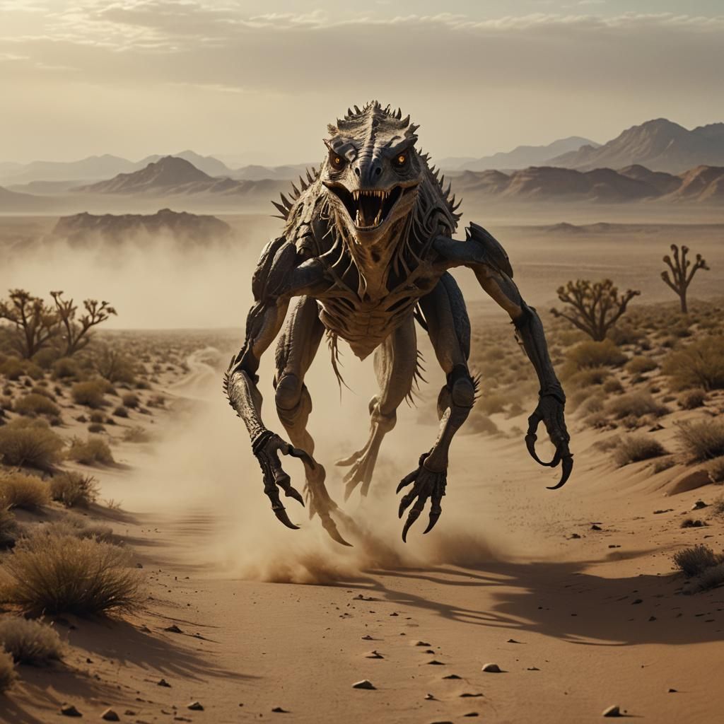Giant Quadruped Creature in Ancient Desert Landscape