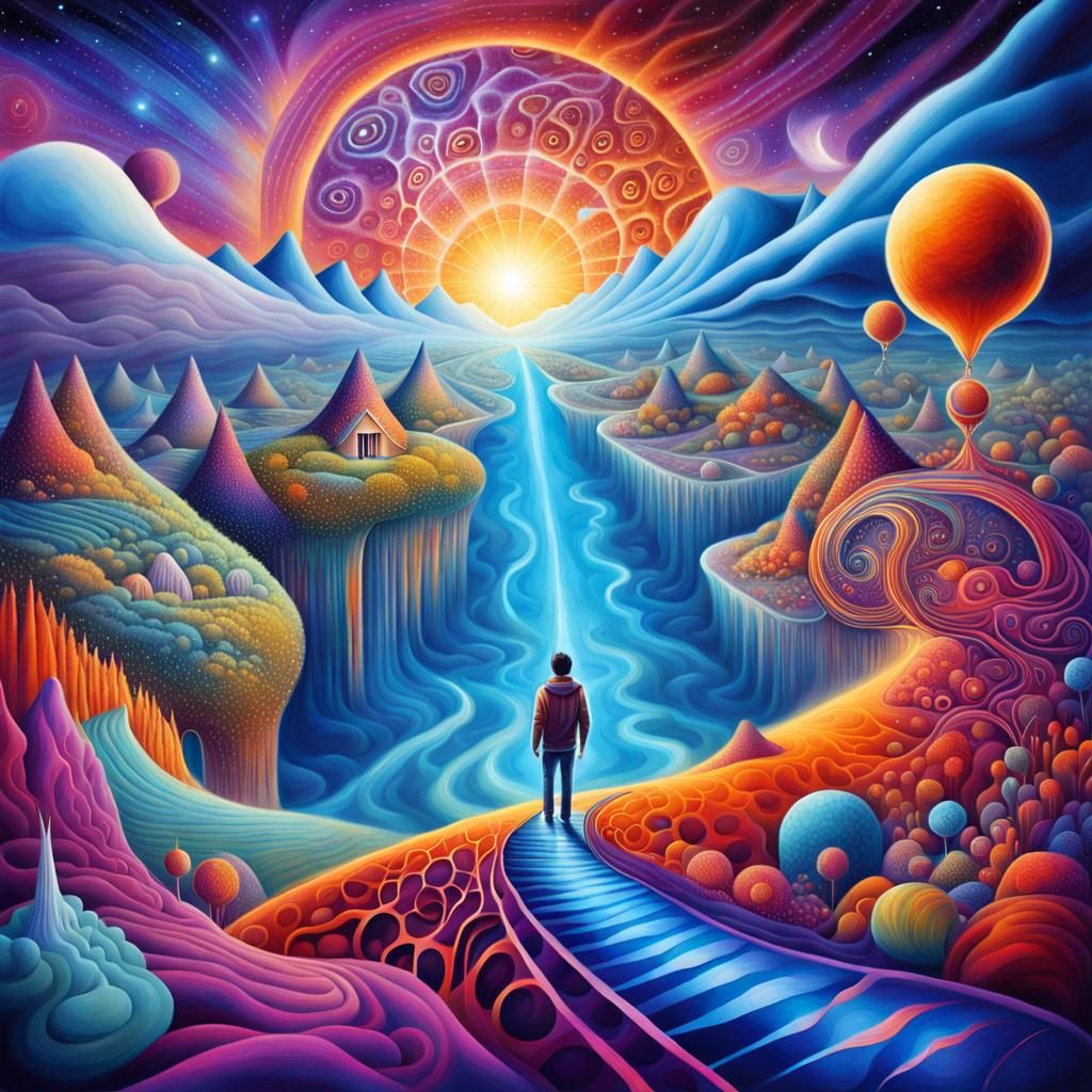 Dreamer Navigating a Vivid Lucid Dream World