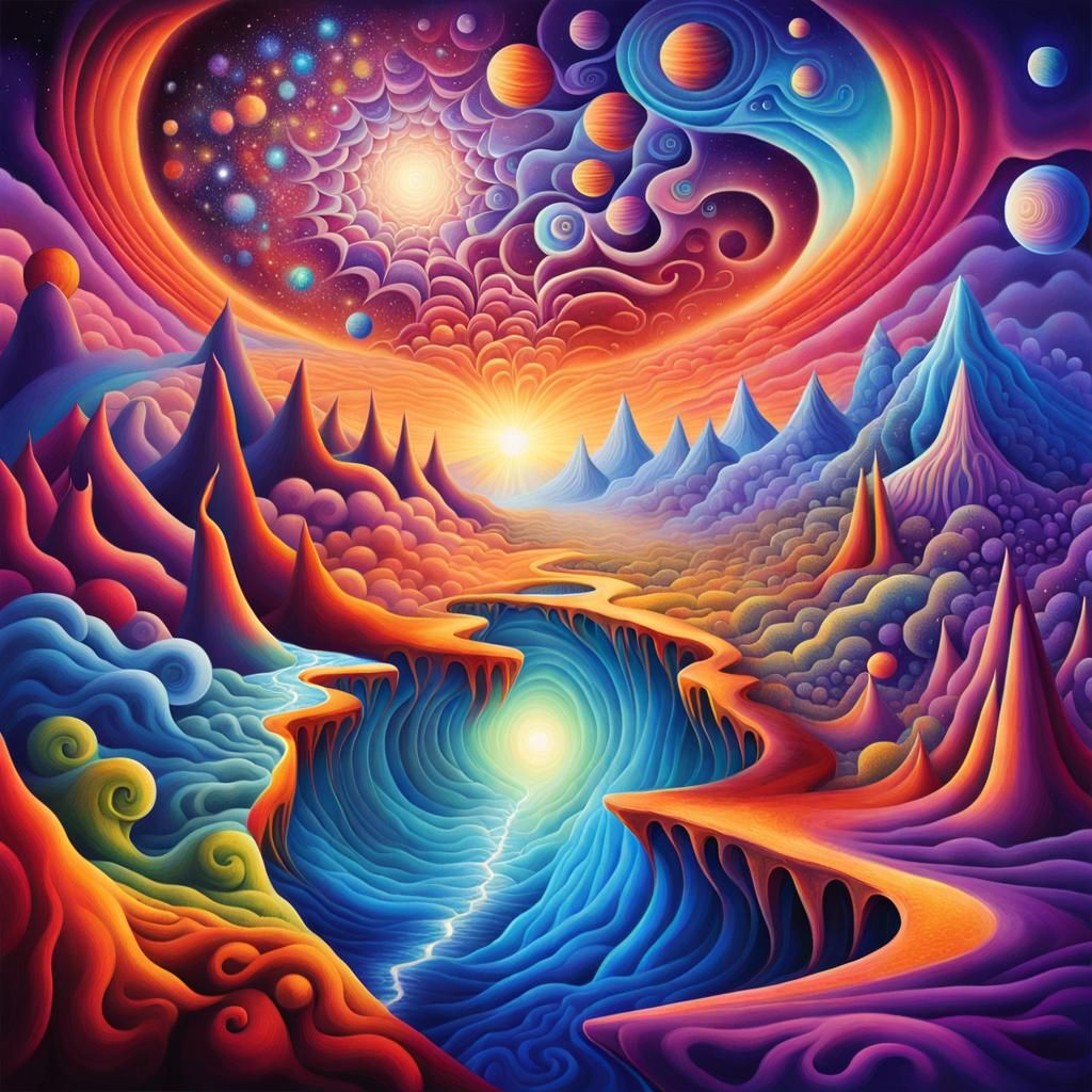 Dreamer Navigating Vivid Dream World: Visionary Art