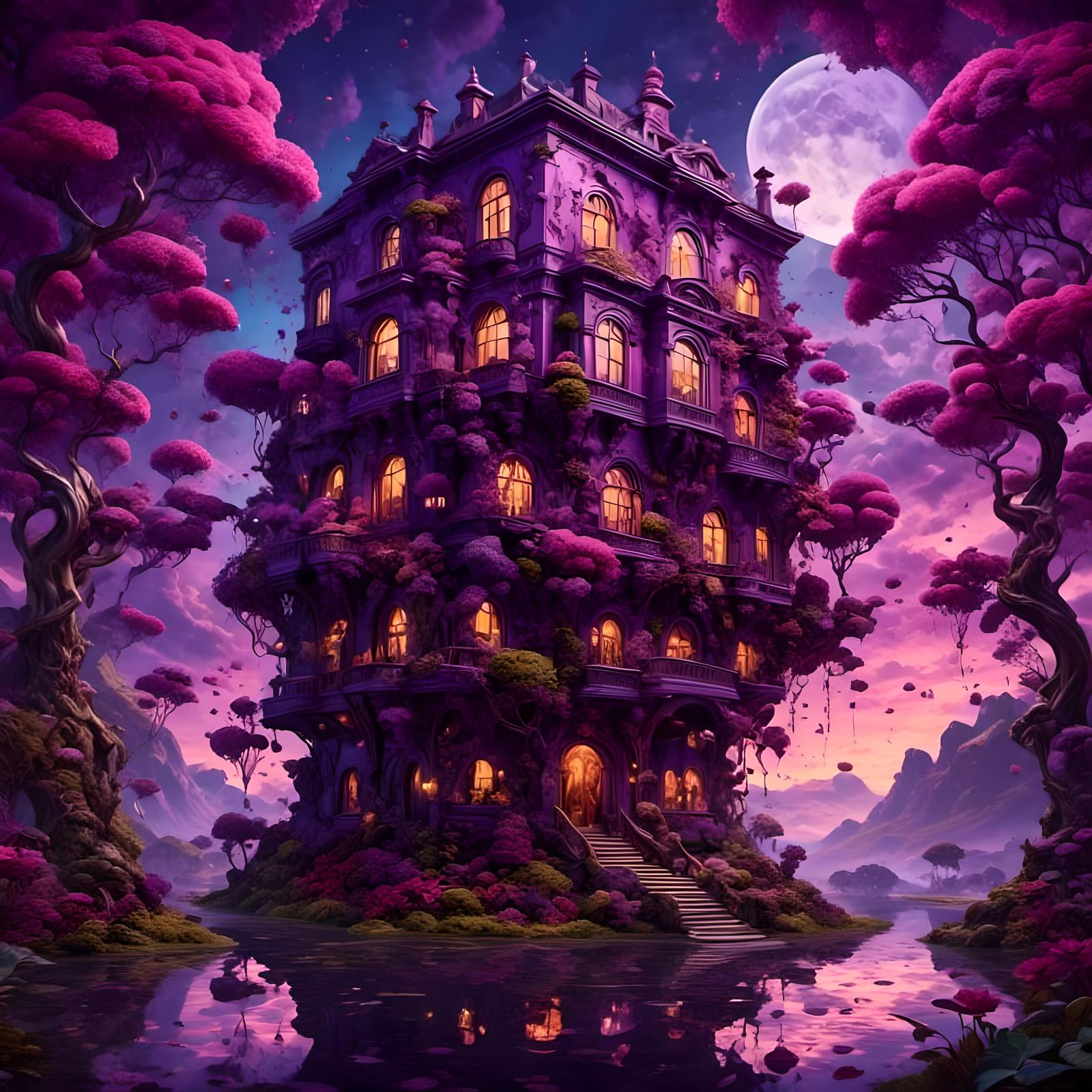 Upside Down Building in Dark Surrealism Style